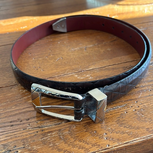 Johnston & Murphy Brown Italian Calfskin Belt Men’s Two Tone Metal 7302 Size 38 - Picture 1 of 15